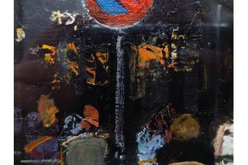 真作　斎藤要　「午後のカフェ」　F4(4号)　絵画(喫茶店、油彩、油絵、サイン付き、肉筆、額装)(R-079907)