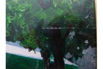真作　斎藤要　「午後のカフェ」　F4(4号)　絵画(喫茶店、油彩、油絵、サイン付き、肉筆、額装)(R-079907)