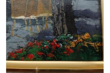真作　斎藤要　「午後のカフェ」　F4(4号)　絵画(喫茶店、油彩、油絵、サイン付き、肉筆、額装)(R-079907)