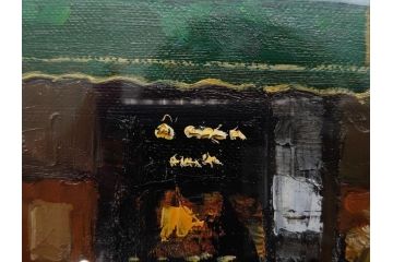 真作　斎藤要　「午後のカフェ」　F4(4号)　絵画(喫茶店、油彩、油絵、サイン付き、肉筆、額装)(R-079907)