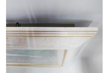真作　斎藤要　「午後のカフェ」　F4(4号)　絵画(喫茶店、油彩、油絵、サイン付き、肉筆、額装)(R-079907)