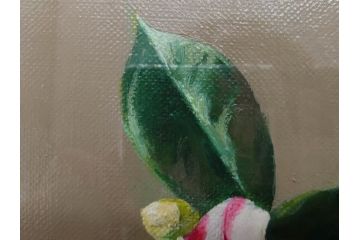 真作　一水会委員 鈴木益躬　「ベネチアグラスの花」　F6(6号)　絵画(油彩、椿、花瓶、油絵、サイン付き、肉筆、額装、ヴェネチアン)(R-079908)