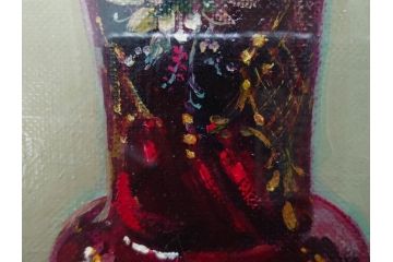 真作　一水会委員 鈴木益躬　「ベネチアグラスの花」　F6(6号)　絵画(油彩、椿、花瓶、油絵、サイン付き、肉筆、額装、ヴェネチアン)(R-079908)