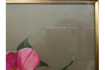 真作　一水会委員 鈴木益躬　「ベネチアグラスの花」　F6(6号)　絵画(油彩、椿、花瓶、油絵、サイン付き、肉筆、額装、ヴェネチアン)(R-079908)