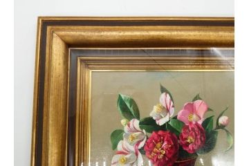 真作　一水会委員 鈴木益躬　「ベネチアグラスの花」　F6(6号)　絵画(油彩、椿、花瓶、油絵、サイン付き、肉筆、額装、ヴェネチアン)(R-079908)