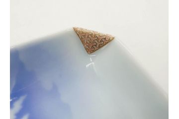 戦前　深川製磁　オールド深川　有田焼　染付　富士山　約16cm　5.1寸　優雅に舞う鶴が魅力の変形皿4枚セット(ツル、風景、金彩、中皿、なます皿、和皿、和食器、裏印、五寸一分)(R-079910)