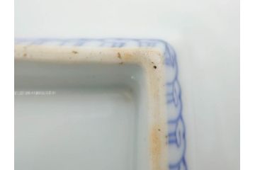 戦前　深川製磁　オールド深川　有田焼　染付　富士山　約16cm　5.1寸　優雅に舞う鶴が魅力の変形皿4枚セット(ツル、風景、金彩、中皿、なます皿、和皿、和食器、裏印、五寸一分)(R-079910)