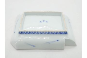 戦前　深川製磁　オールド深川　有田焼　染付　富士山　約16cm　5.1寸　優雅に舞う鶴が魅力の変形皿4枚セット(ツル、風景、金彩、中皿、なます皿、和皿、和食器、裏印、五寸一分)(R-079910)