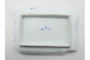 戦前　深川製磁　オールド深川　有田焼　染付　富士山　約16cm　5.1寸　優雅に舞う鶴が魅力の変形皿4枚セット(ツル、風景、金彩、中皿、なます皿、和皿、和食器、裏印、五寸一分)(R-079910)
