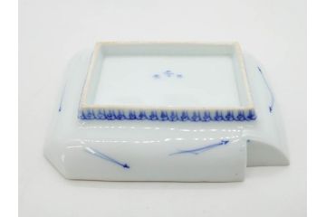 戦前　深川製磁　オールド深川　有田焼　染付　富士山　約16cm　5.1寸　優雅に舞う鶴が魅力の変形皿4枚セット(ツル、風景、金彩、中皿、なます皿、和皿、和食器、裏印、五寸一分)(R-079910)