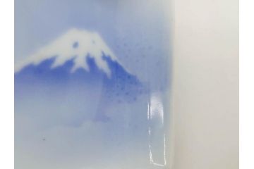 戦前　深川製磁　オールド深川　有田焼　染付　富士山　約16cm　5.1寸　優雅に舞う鶴が魅力の変形皿4枚セット(ツル、風景、金彩、中皿、なます皿、和皿、和食器、裏印、五寸一分)(R-079910)