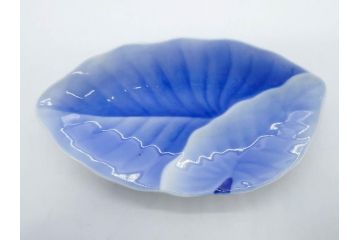 戦前　オールド香蘭社　有田焼　染付　葉形　葉皿　約21cm　6.9寸　細かな絵付けが美しい変形皿5枚セット(中皿、和皿、和食器、裏印、六寸九分)(R-079911)