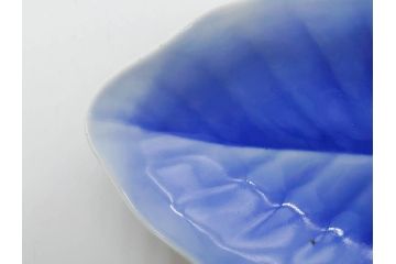 戦前　オールド香蘭社　有田焼　染付　葉形　葉皿　約21cm　6.9寸　細かな絵付けが美しい変形皿5枚セット(中皿、和皿、和食器、裏印、六寸九分)(R-079911)