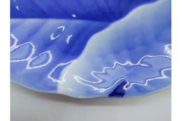 戦前　オールド香蘭社　有田焼　染付　葉形　葉皿　約21cm　6.9寸　細かな絵付けが美しい変形皿5枚セット(中皿、和皿、和食器、裏印、六寸九分)(R-079911)