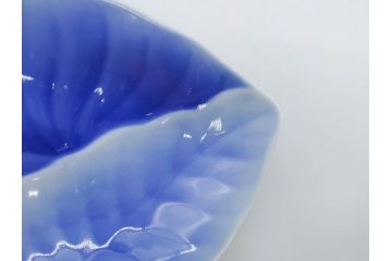 戦前　オールド香蘭社　有田焼　染付　葉形　葉皿　約21cm　6.9寸　細かな絵付けが美しい変形皿5枚セット(中皿、和皿、和食器、裏印、六寸九分)(R-079911)