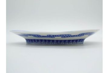 戦前　オールド香蘭社　有田焼　染付　葉形　葉皿　約21cm　6.9寸　細かな絵付けが美しい変形皿5枚セット(中皿、和皿、和食器、裏印、六寸九分)(R-079911)