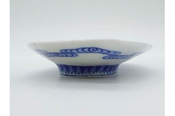 戦前　オールド香蘭社　有田焼　染付　葉形　葉皿　約21cm　6.9寸　細かな絵付けが美しい変形皿5枚セット(中皿、和皿、和食器、裏印、六寸九分)(R-079911)