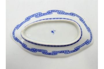 戦前　オールド香蘭社　有田焼　染付　葉形　葉皿　約21cm　6.9寸　細かな絵付けが美しい変形皿5枚セット(中皿、和皿、和食器、裏印、六寸九分)(R-079911)