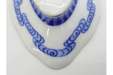 戦前　オールド香蘭社　有田焼　染付　葉形　葉皿　約21cm　6.9寸　細かな絵付けが美しい変形皿5枚セット(中皿、和皿、和食器、裏印、六寸九分)(R-079911)