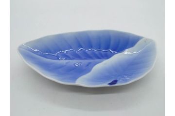 戦前　オールド香蘭社　有田焼　染付　葉形　葉皿　約21cm　6.9寸　細かな絵付けが美しい変形皿5枚セット(中皿、和皿、和食器、裏印、六寸九分)(R-079911)