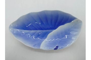 戦前　オールド香蘭社　有田焼　染付　葉形　葉皿　約21cm　6.9寸　細かな絵付けが美しい変形皿5枚セット(中皿、和皿、和食器、裏印、六寸九分)(R-079911)