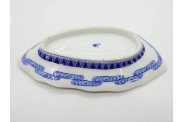 戦前　オールド香蘭社　有田焼　染付　葉形　葉皿　約21cm　6.9寸　細かな絵付けが美しい変形皿5枚セット(中皿、和皿、和食器、裏印、六寸九分)(R-079911)