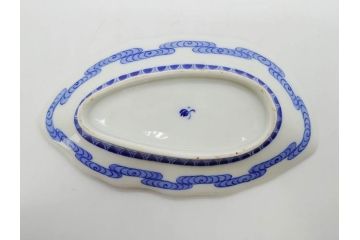 戦前　オールド香蘭社　有田焼　染付　葉形　葉皿　約21cm　6.9寸　細かな絵付けが美しい変形皿5枚セット(中皿、和皿、和食器、裏印、六寸九分)(R-079911)