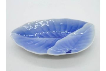 戦前　オールド香蘭社　有田焼　染付　葉形　葉皿　約21cm　6.9寸　細かな絵付けが美しい変形皿5枚セット(中皿、和皿、和食器、裏印、六寸九分)(R-079911)