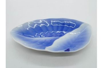 戦前　オールド香蘭社　有田焼　染付　葉形　葉皿　約21cm　6.9寸　細かな絵付けが美しい変形皿5枚セット(中皿、和皿、和食器、裏印、六寸九分)(R-079911)