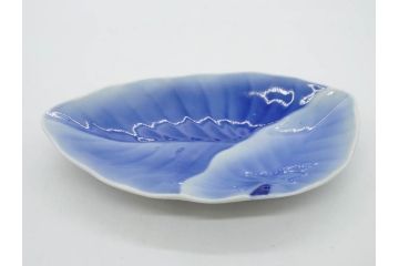 戦前　オールド香蘭社　有田焼　染付　葉形　葉皿　約21cm　6.9寸　細かな絵付けが美しい変形皿5枚セット(中皿、和皿、和食器、裏印、六寸九分)(R-079911)