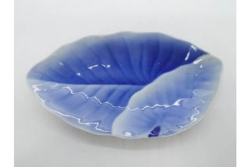 戦前　オールド香蘭社　有田焼　染付　葉形　葉皿　約21cm　6.9寸　細かな絵付けが美しい変形皿5枚セット(中皿、和皿、和食器、裏印、六寸九分)(R-079911)