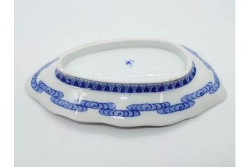 戦前　オールド香蘭社　有田焼　染付　葉形　葉皿　約21cm　6.9寸　細かな絵付けが美しい変形皿5枚セット(中皿、和皿、和食器、裏印、六寸九分)(R-079911)