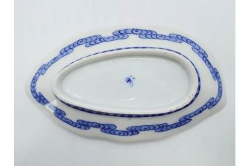 戦前　オールド香蘭社　有田焼　染付　葉形　葉皿　約21cm　6.9寸　細かな絵付けが美しい変形皿5枚セット(中皿、和皿、和食器、裏印、六寸九分)(R-079911)