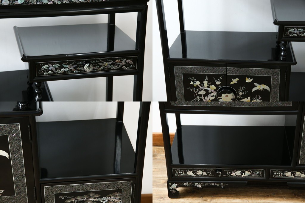 アジアンビンテージ　韓国　華やかな螺鈿(ラデン)細工が目を引く茶棚　(R-079919)