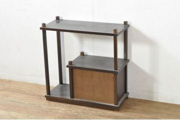 和製ビンテージ　和モダンのお部屋に映える格子扉付きの小さな飾り棚(茶棚、違い棚、収納棚、戸棚、ヴィンテージ)(R-079922)