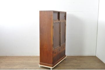 和製アンティーク　高級品!!　新潟産　前面欅(ケヤキ)材　玉杢　黒柿材　漆塗り　表情豊かな木材の魅力をふんだんに味わえる和箪笥(衣装タンス、整理箪笥、収納箪笥、観音箪笥、時代箪笥、引き出し、チェスト)(R-079925)