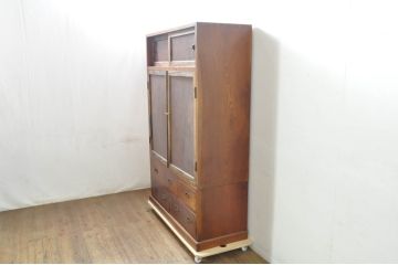 和製アンティーク　高級品!!　新潟産　前面欅(ケヤキ)材　玉杢　黒柿材　漆塗り　表情豊かな木材の魅力をふんだんに味わえる和箪笥(衣装タンス、整理箪笥、収納箪笥、観音箪笥、時代箪笥、引き出し、チェスト)(R-079925)