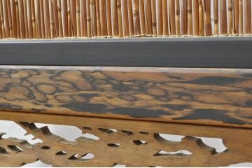 和製アンティーク　高級品!!　黒柿材　和の雰囲気を盛り立てる透かし彫り入りの衝立て(パーテーション、衝い立て、つい立て、間仕切り)(R-079927)