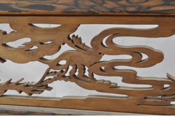 和製アンティーク　高級品!!　黒柿材　和の雰囲気を盛り立てる透かし彫り入りの衝立て(パーテーション、衝い立て、つい立て、間仕切り)(R-079927)