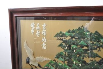 アジアンビンテージ　美品!!　高級品!!　花梨(カリン)材　まるで美術品のような玉石細工が見事な特大衝立て(衝い立て、パーテーション、つい立て、間仕切り、ディスプレイ、店舗什器)(R-079931)
