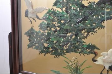 アジアンビンテージ　美品!!　高級品!!　花梨(カリン)材　まるで美術品のような玉石細工が見事な特大衝立て(衝い立て、パーテーション、つい立て、間仕切り、ディスプレイ、店舗什器)(R-079931)