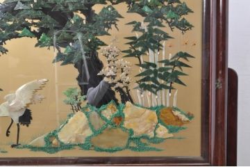 アジアンビンテージ　美品!!　高級品!!　花梨(カリン)材　まるで美術品のような玉石細工が見事な特大衝立て(衝い立て、パーテーション、つい立て、間仕切り、ディスプレイ、店舗什器)(R-079931)