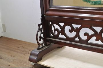 アジアンビンテージ　美品!!　高級品!!　花梨(カリン)材　まるで美術品のような玉石細工が見事な特大衝立て(衝い立て、パーテーション、つい立て、間仕切り、ディスプレイ、店舗什器)(R-079931)