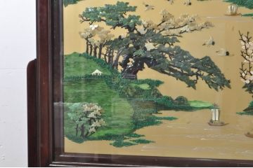 アジアンビンテージ　美品!!　高級品!!　花梨(カリン)材　まるで美術品のような玉石細工が見事な特大衝立て(衝い立て、パーテーション、つい立て、間仕切り、ディスプレイ、店舗什器)(R-079931)