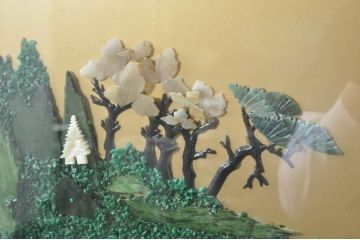 アジアンビンテージ　美品!!　高級品!!　花梨(カリン)材　まるで美術品のような玉石細工が見事な特大衝立て(衝い立て、パーテーション、つい立て、間仕切り、ディスプレイ、店舗什器)(R-079931)