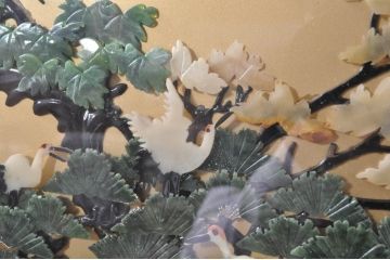 アジアンビンテージ　美品!!　高級品!!　花梨(カリン)材　まるで美術品のような玉石細工が見事な特大衝立て(衝い立て、パーテーション、つい立て、間仕切り、ディスプレイ、店舗什器)(R-079931)
