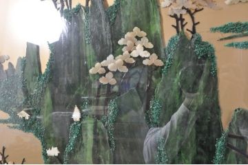 アジアンビンテージ　美品!!　高級品!!　花梨(カリン)材　まるで美術品のような玉石細工が見事な特大衝立て(衝い立て、パーテーション、つい立て、間仕切り、ディスプレイ、店舗什器)(R-079931)