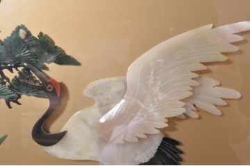 アジアンビンテージ　美品!!　高級品!!　花梨(カリン)材　まるで美術品のような玉石細工が見事な特大衝立て(衝い立て、パーテーション、つい立て、間仕切り、ディスプレイ、店舗什器)(R-079931)