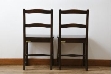 中古　北海道民芸家具　HM686　ゆるりと曲線を描くフォルムが魅力的なダイニングチェア(イス、椅子、板座チェア)(定価2脚で約8万円)(R-079935)