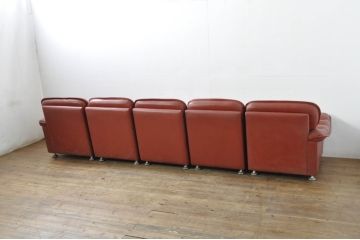 和製ビンテージ　激レア　希少!!　富士ファニチア(富士ファニチュア、フジファニチュア、FUJI FURNITURE、富士ファニチャー)　本革(レザー)　レトロな佇まいの5人掛けソファ(3人掛け、2人掛け、3P、2P、バラ売り可能)(R-079936)
